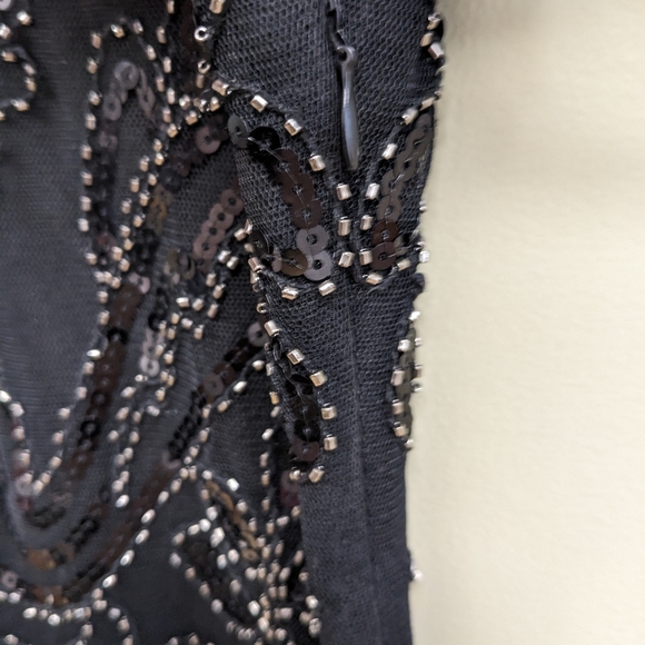 Black Beaded Sequined Halloween Flapper Dress with Fringe Size Medium - Picture 11 of 12